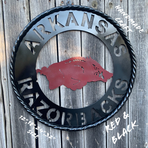 12", 18", 24", 32" ARKANSAS RAZORBACKS CUSTOM METAL VINTAGE CRAFT WIDE BAND RING TEAM SIGN HANDMADE