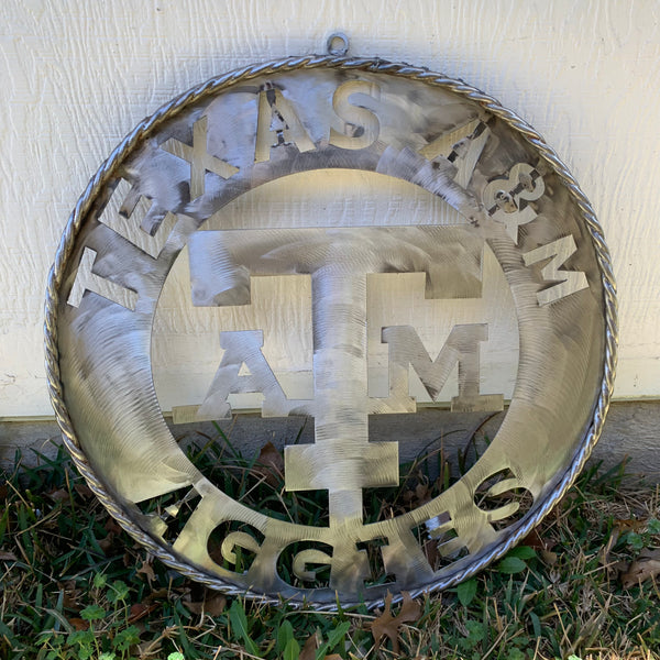 24" TEXAS A&M WIDE BAND RAW METAL CUSTOM VINTAGE CRAFT WALL ART TEAM SIGN HANDMADE