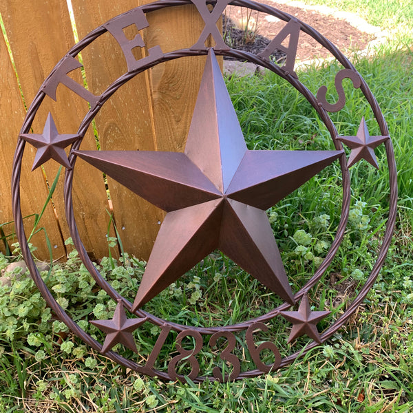 24", 32",36",40" TEXAS 1836 RUSTIC BROWN BARN STAR METAL WALL WESTERN HOME DECOR HANDMADE