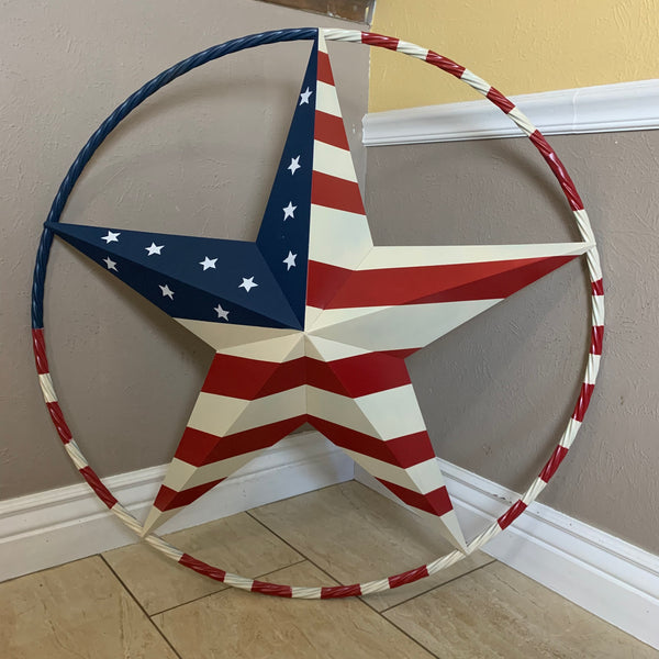 USA AMERICANA FLAG STAR METAL RED WHT BLUE STAR WESTERN HOME DECOR HANDMADE 12",16",24",32"36",38",40",48"