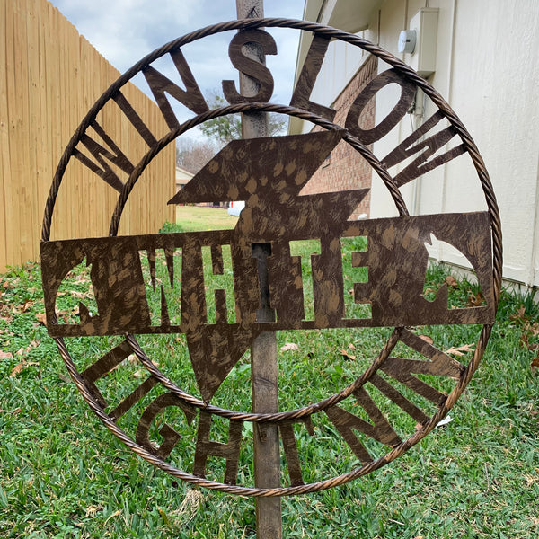 CUSTOM NAME LIGHTNIN HORSE SIGN RAW METAL BARN ROPE RING WESTERN HOME DECOR HANDMADE 24",32",36"