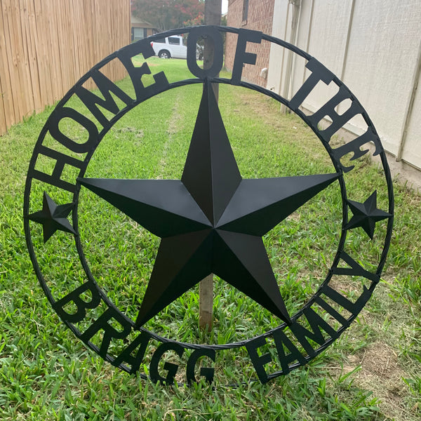 BRAGG STYLE YOUR CUSTOM NAME HOME OF FAMILY STAR METAL BARN STAR 3d TWISTED ROPE RING WESTERN HOME DECOR NEW HANDMADE 24",32",34",36",40",42",44",46",50"