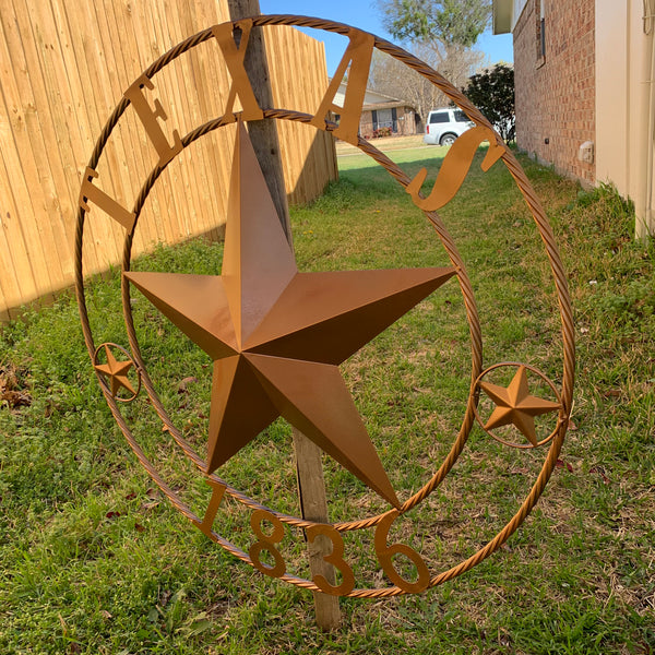 24", 32",36",40" TEXAS 1836 HAMMERED COPPER  BARN STAR METAL WALL WESTERN HOME DECOR RED WHITE BLUE ART