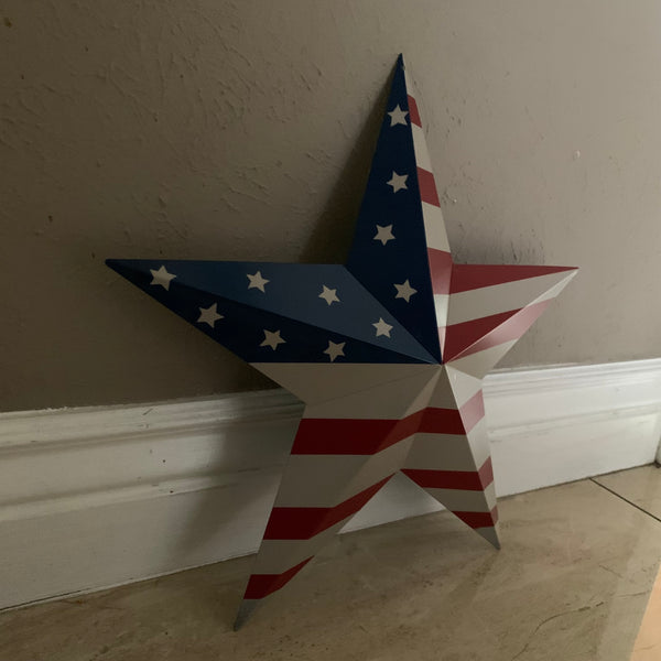 AMERICANA USA FLAG BARN STAR METAL RED BEIGE NAVY BLUE STAR WESTERN HOME DECOR HANDMADE