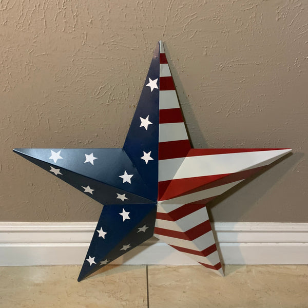 12",16",24",30",36" USA AMERICAN FLAG STAR STYLE#9 RED WHITE & BLUE METAL BARN STAR METAL WALL ART HANDMADE