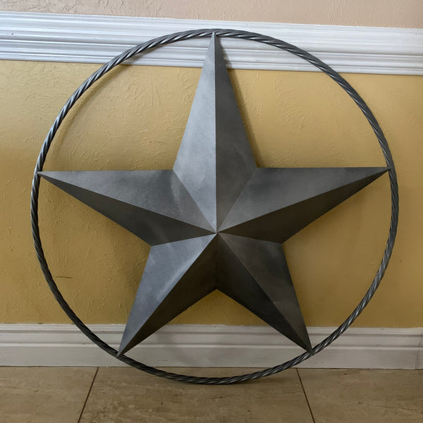 12",16",24",32",34", 36",38",40",48",60",72",96" RUSTIC GREY BARN LONE STAR WITH TWISTED ROPE RING METAL WALL ART WESTERN HOME DECOR VINTAGE RUSTIC CRAFT NEW
