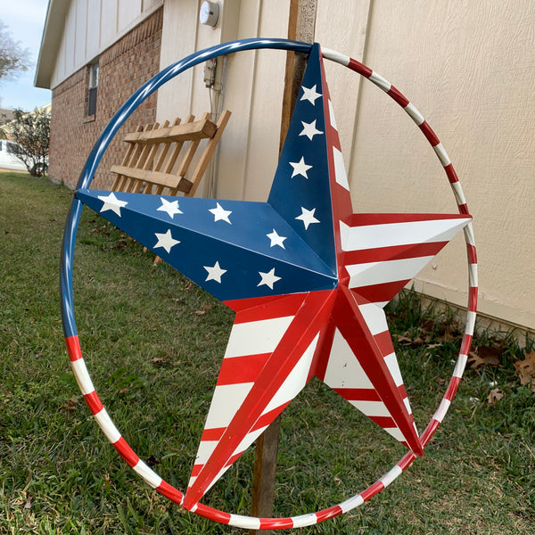 PEACE STAR METAL RED WHT BLUE STAR WESTERN HOME DECOR HANDMADE 12",16",24",32"36",38",40",48"