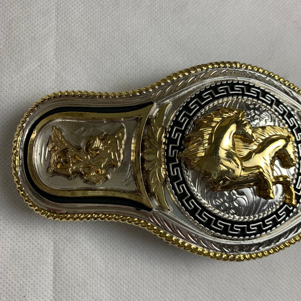 6.5" X 3.5" HORSE BELT BUCKLE GOLD SILVER BLACK WESTERN BUCKLE FASHION ART NEW #EH12271