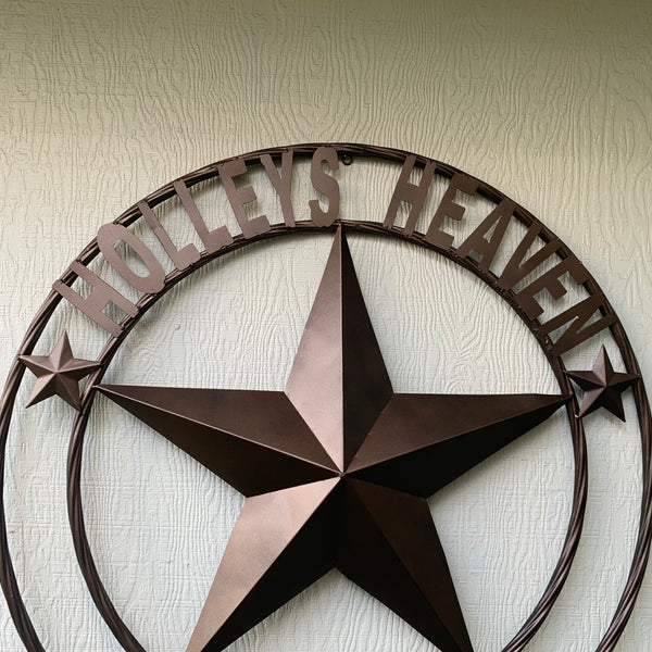KOLET FAMILY STYLE YOUR CUSTOM FAMILY NAME STAR METAL BARN STAR ROPE RING KOLET FAMILY WESTERN HOME DECOR VINTAGE RUSTIC BROWN NEW HANDMADE 24",32",34",36",40",42",44",46",50"