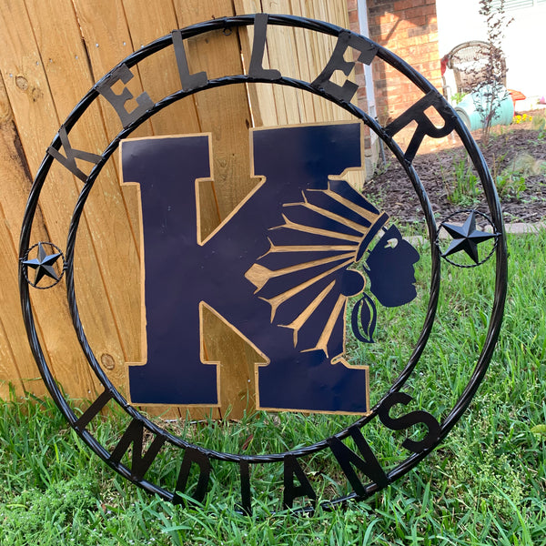 KELLER INDIANS CUSTOM VINTAGE METAL CRAFT WALL ART TEAM SIGN WESTERN HOME DECOR NEW