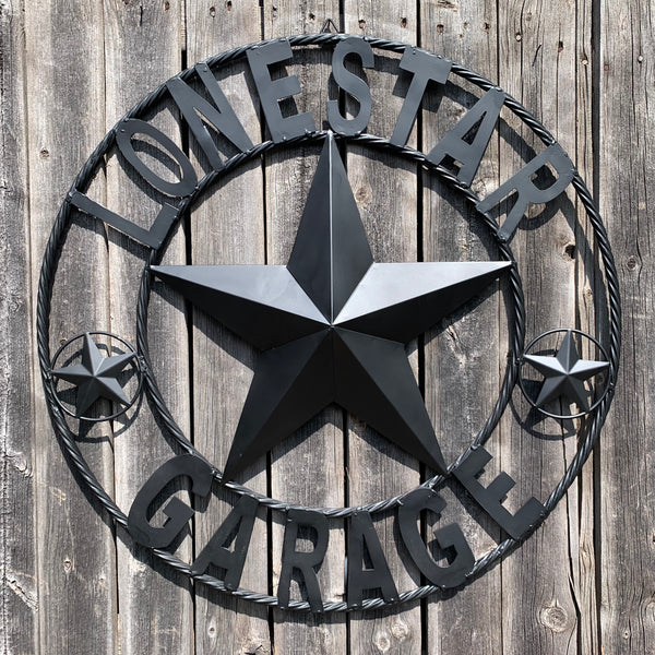 LONESTAR GARAGE STYLE CUSTOM BARN NAME STAR LONESTAR GARAGE METAL NAME BARN STAR WITH TWISTED ROPE RING 3d STAR ART WESTERN HOME DECOR RUSTIC BROWN