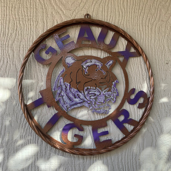 12",18",24",32" GEAUX TIGERS CUSTOM VINTAGE METAL CRAFT TEAM WALL ART HANDMADE