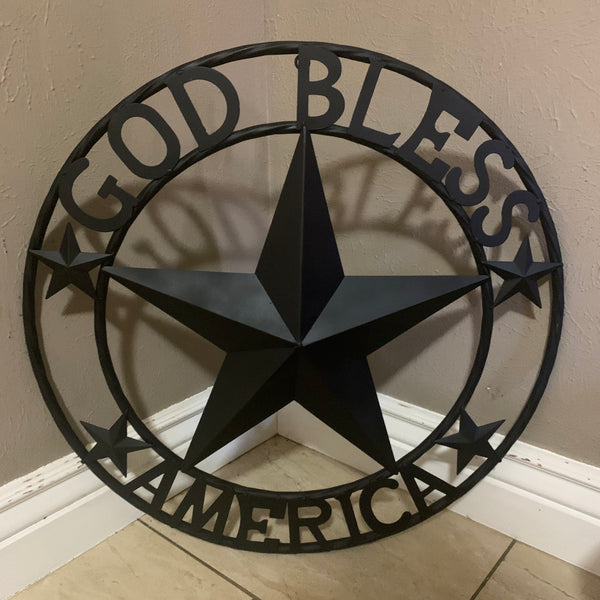 GOD BLESS AMERICA BLACK METAL BARN LONESTAR TWISTED RING METAL ART WESTERN HOME DECOR HANDMADE NEW-#EH10487