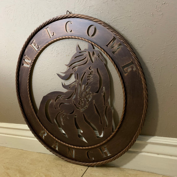 23" WELCOME RANCH HORSE METAL WALL DECOR WESTERN HOME DECOR HANDMADE NEW