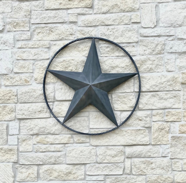 12",16",24",32",34", 36",38",40",48",60",72",96" RUSTIC GREY BARN LONE STAR WITH TWISTED ROPE RING METAL WALL ART WESTERN HOME DECOR VINTAGE RUSTIC CRAFT NEW