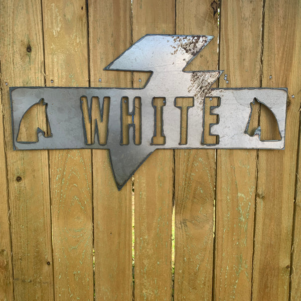 CUSTOM NAME LIGHTNIN HORSE SIGN RAW METAL BARN ROPE RING WESTERN HOME DECOR HANDMADE 24",32",36"