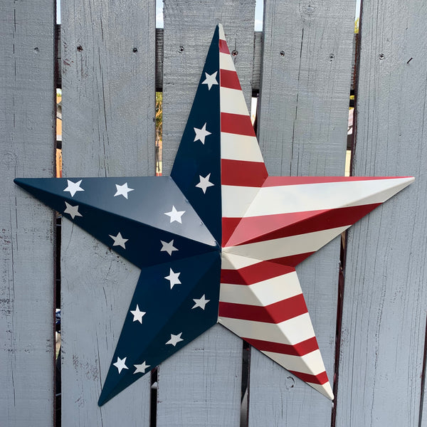 12",16",24",30",36" USA AMERICAN FLAG STAR STYLE#9 RED WHITE & BLUE METAL BARN STAR METAL WALL ART HANDMADE