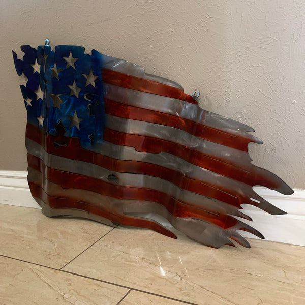 AMERICAN USA TATTERED Flag USA Metal Art Large Western Home Decor New Art