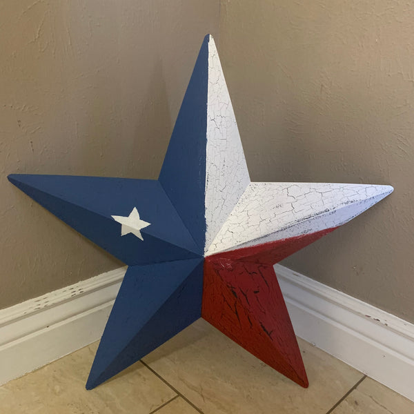 CRACKLE STYLE RED WHITE & BLUE METAL BARN STAR METAL WALL ART WESTERN HOME DECOR RUSTIC NEW