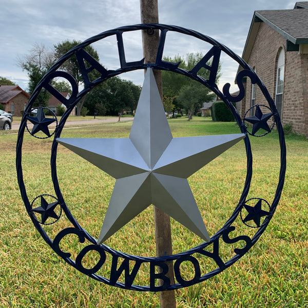 DALLAS COWBOYS SILVER & NAVY BLUE BARN STAR CUSTOM METAL VINTAGE LONE STAR WESTERN HOME DECOR HANDMADE 24",32",36",40",42",44",46",48",50"