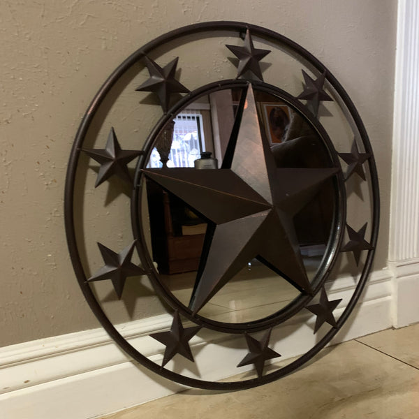 24" MULTI STAR WITH MIRROR METAL ART WESTERN HOME WALL DECOR RUSTIC BROWN NEW HANDMADE