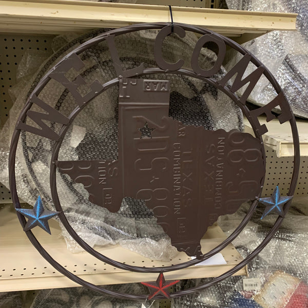 24" STATE OF TEXAS MAP LICENSE PLATE METAL WALL ART WESTERN HOME DECOR BRONZE