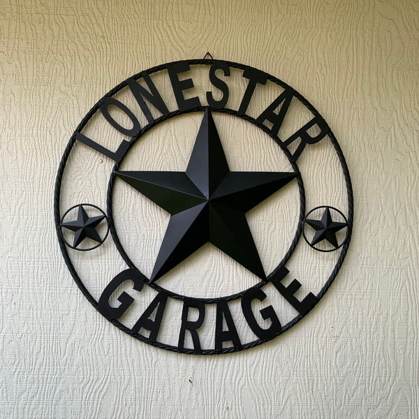 LONESTAR GARAGE STYLE CUSTOM BARN NAME STAR LONESTAR GARAGE METAL NAME BARN STAR WITH TWISTED ROPE RING 3d STAR ART WESTERN HOME DECOR RUSTIC BROWN