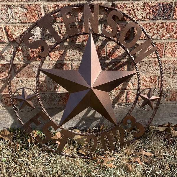 STENSON STYLE YOUR CUSTOM STAR NAME BARN METAL STAR 3d TWISTED ROPE RING WESTERN HOME DECOR RUSTIC BRONZE COPPER NEW HANDMADE 24",32",34",36",40",42",44",46",50"