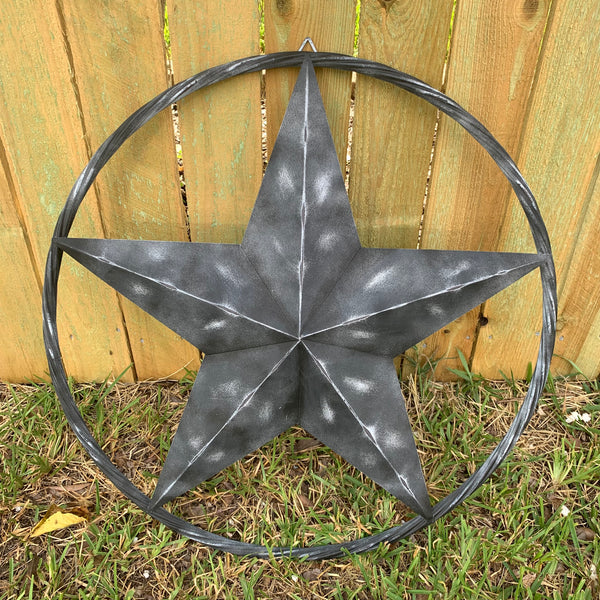 RUSTIC BLACK DISTRESSED TWO TONE BARN LONE STAR ROPE RING METAL WALL ART WESTERN HOME DECOR HANDMADE