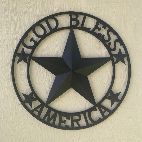 GOD BLESS AMERICA BLACK METAL BARN LONESTAR TWISTED RING METAL ART WESTERN HOME DECOR HANDMADE NEW-#EH10487