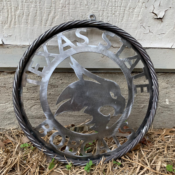 12" TEXAS STATE BOBCATS CUSTOM RAW METAL VINTAGE CRAFT SIGN TEAM ART HANDMADE IN TEXAS