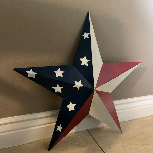 12",16",24",30",36" USA AMERICAN FLAG STAR STYLE #1 RED WHITE & BLUE METAL BARN STAR WALL ART HANDMADE STYLE# 1