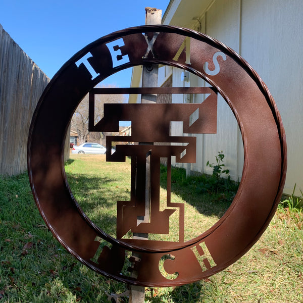 12", 18", 24", 32" TEXAS TECH BROWN WIDE BAND DISC RING CUSTOM METAL VINTAGE CRAFT SIGN HANDMADE TO ORDER
