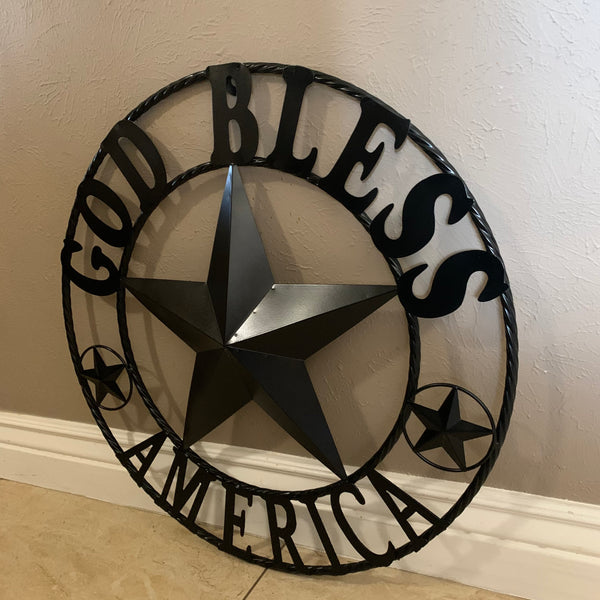#EH10562 GOD BLESS AMERICA BLACK METAL BARN LONE STAR WESTERN HOME DECOR HANDMADE NEW