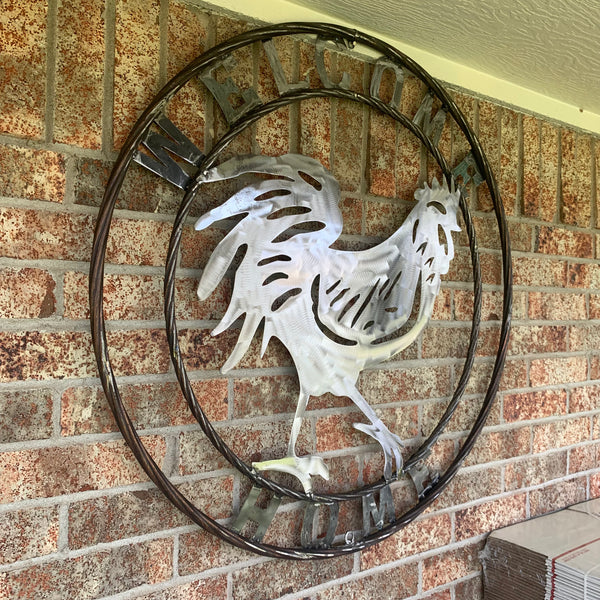 YOUR CUSTOM NAME ROOSTER LASERCUT RAW METAL ART WITH RING DESIGN WESTERN METAL ANIMAL ART HOME WALL DECOR BRAND NEW