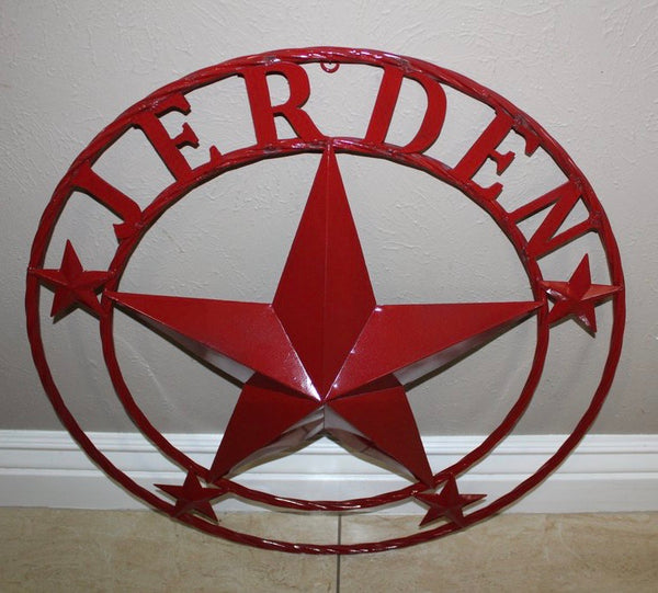 EADS STYLE YOUR CUSTOM STAR METAL NAME BRICK RED CUSTOM 3d STAR METAL NAME BARN STAR TWISTED ROPE RING DESIGN METAL WALL ART HOME DECOR ANY SIZE