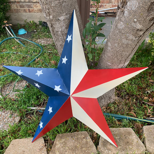 12",16",24",30",36" USA AMERICAN FLAG STAR STYLE #1 RED WHITE & BLUE METAL BARN STAR WALL ART HANDMADE STYLE# 1