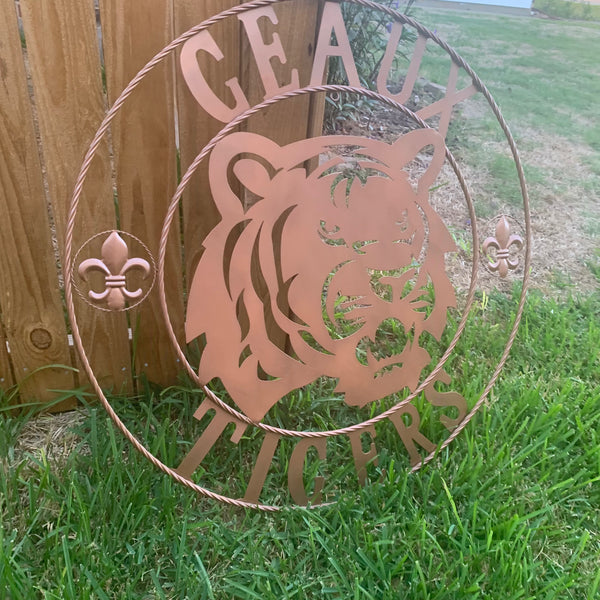 12",18", 24", 32", 36" GEAUX TIGERS HAMMERED COPPER CUSTOM METAL VINTAGE CRAFT SIGN TEAM HANDMADE