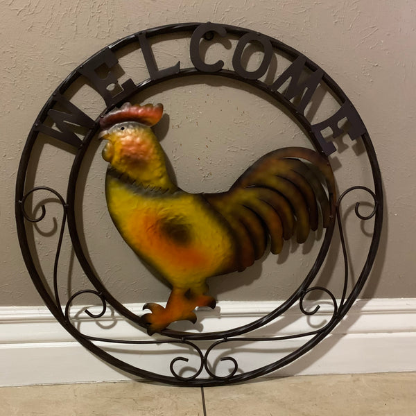 WELCOME 24" ROOSTER & METAL SCROLL STYLE WESTERN HOME DECOR HANDMADE NEW-#EH10143