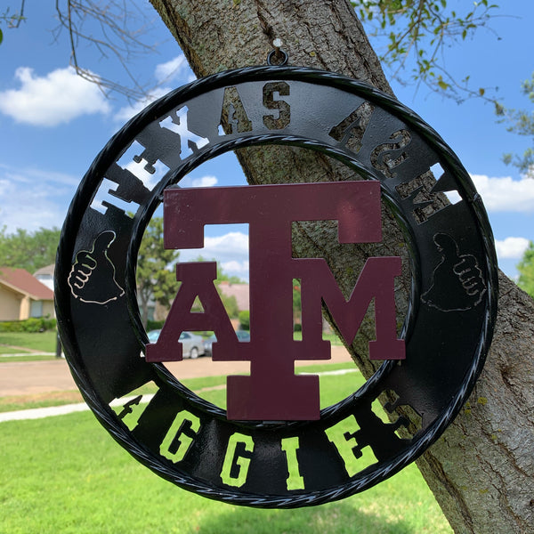 12",18",24",32" TEXAS A&M AGGIES WIDE BAND RING CUSTOM METAL VINTAGE CRAFT TEAM SIGN HANDMADE