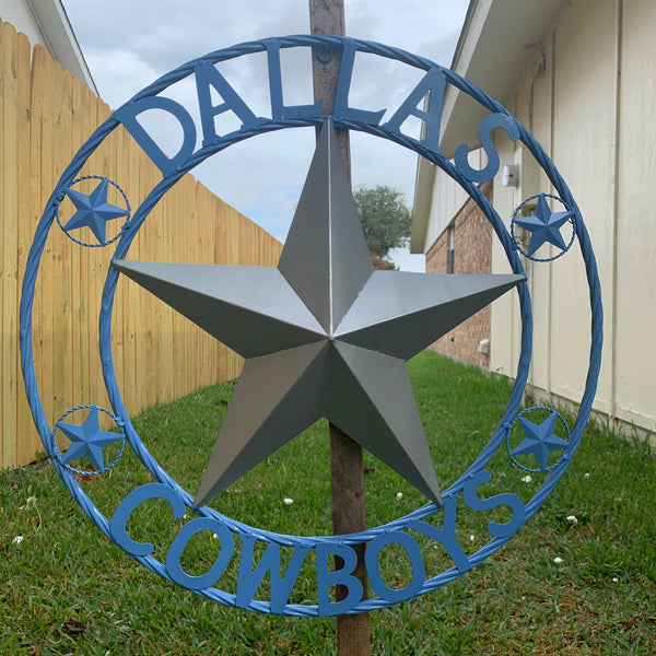 DALLAS COWBOYS LIGHT BLUE & SILVER DECOR METAL ART WESTERN HOME WALL DECOR SIZE:24",32",36",40",42",44",46",50"