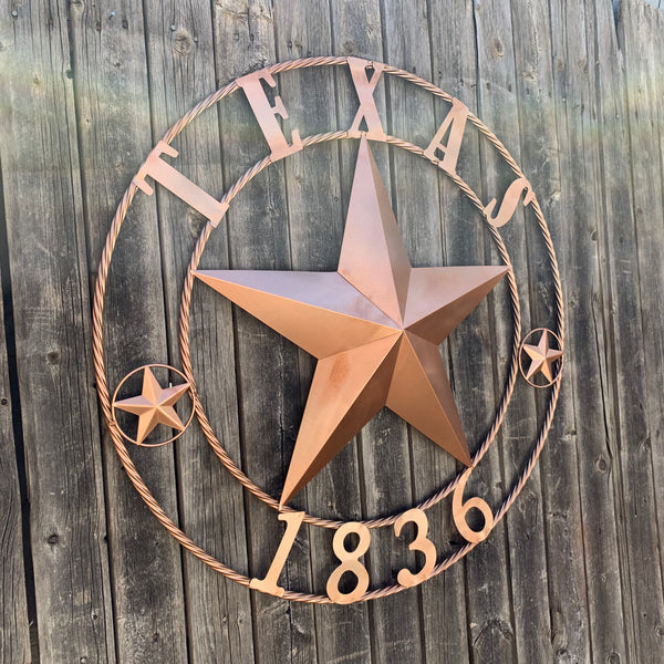 24", 32",36",40" TEXAS 1836 HAMMERED COPPER  BARN STAR METAL WALL WESTERN HOME DECOR RED WHITE BLUE ART