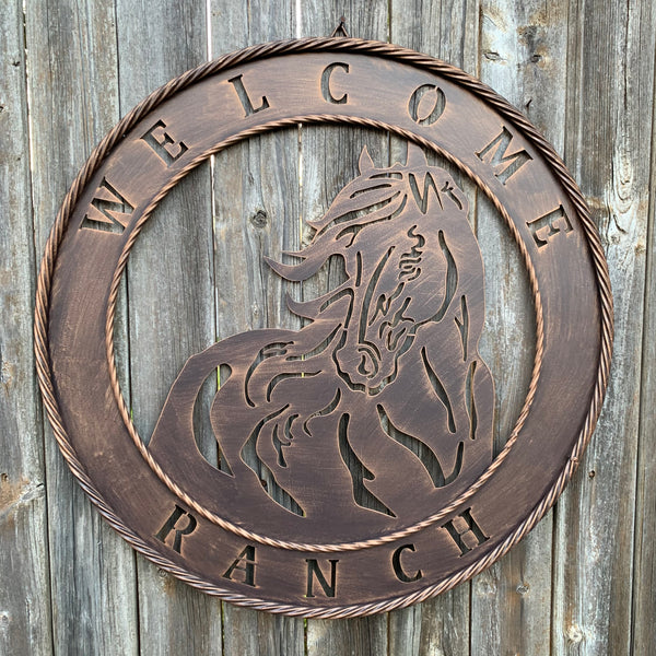 23" WELCOME RANCH HORSE METAL WALL WESTERN HOME DECOR NEW