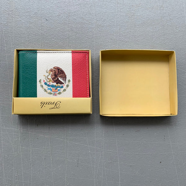 4.25" x 3.75" MEXICO FLAG WALLET LEATHER BIFOLD WALLET NEW-- FREE SHIPPING