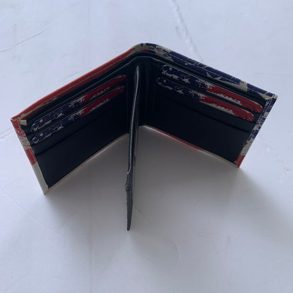 4.25" x 3.75" USA FLAG RED WHITE BLUE WALLET LEATHER BIFOLD WALLET NEW-- FREE SHIPPING