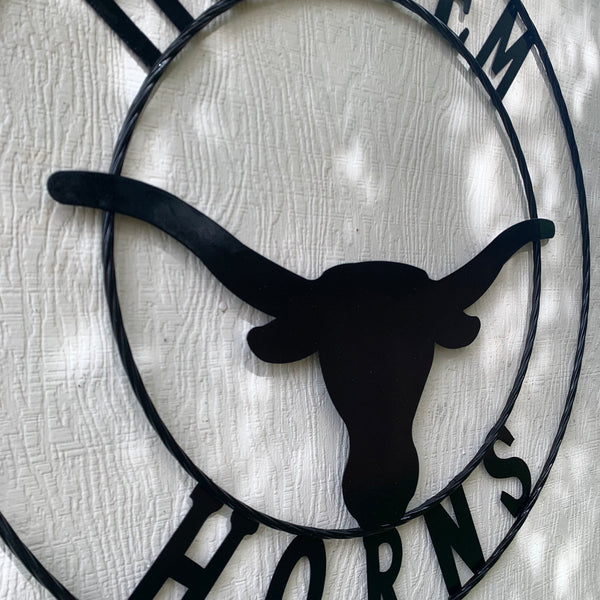 HOOKEM HORNS GLOSSY BLACK TEXAS LONGHORNS HOOK EM METAL CUSTOM VINTAGE CRAFT WALL ART TEAM SIGN HANDMADE