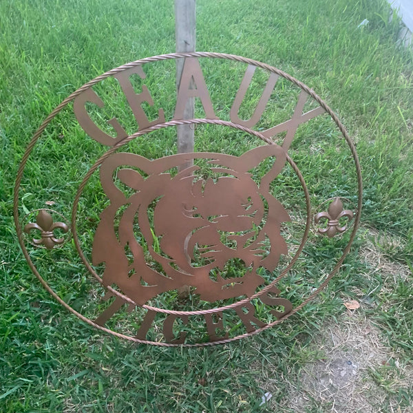 12",18", 24", 32", 36" GEAUX TIGERS HAMMERED COPPER CUSTOM METAL VINTAGE CRAFT SIGN TEAM HANDMADE