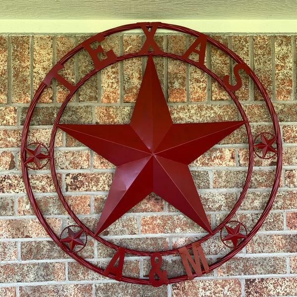 TEXAS A&M BURGUNDY RED BARN LONE STAR METAL CUSTOM VINTAGE CRAFT TEAM STAR WESTERN HOME DECOR HANDMADE SIZE:24",32",36",40",42",44",46",50"
