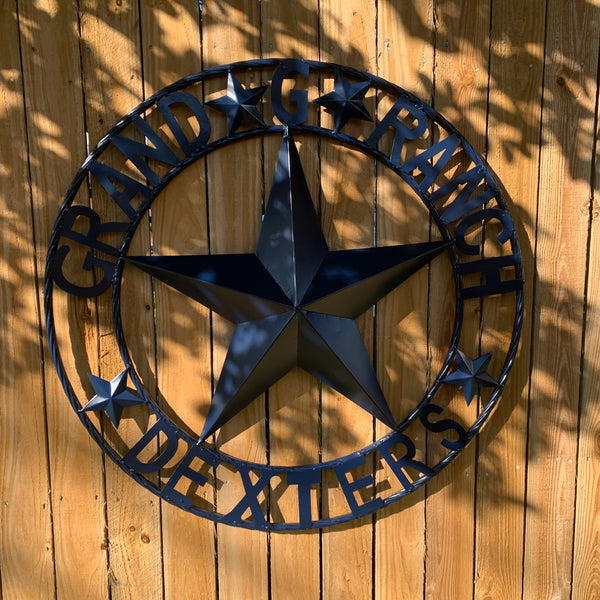 GRAND G RANCH STYLE CUSTOM NAME STAR RUSTIC NAVY BLUE METAL BARN STAR ROPE RING WESTERN HOME DECOR HANDMADE