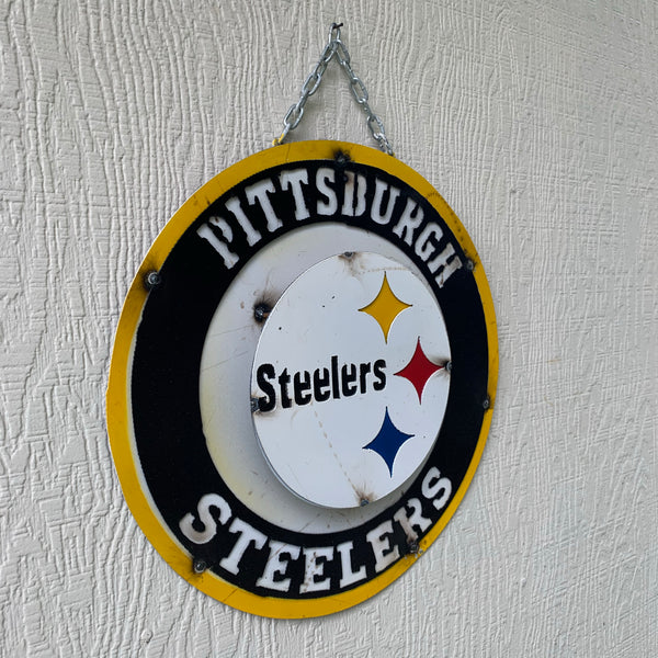 15" PITTSBURGH DISC CUSTOM METAL VINTAGE CRAFT TEAM SPORTS SIGN WESTERN HOME DECOR HANDMADE